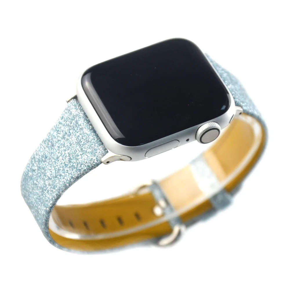 Для Apple Watch Band Series 6 SE 5 4 3 2 38 мм 42 40 44 Блестящий кожаный ремешок для iWatch