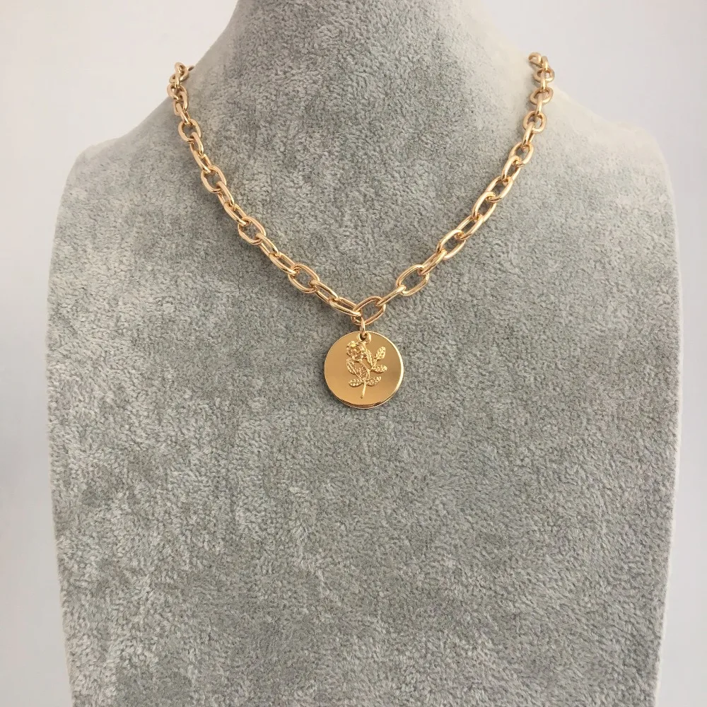 Модные ювелирные изделия золотое покрытие Роза и круглый диск перекрытие кулон