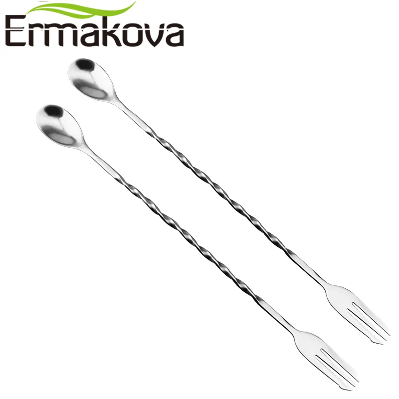 ERMAKOVA набор из 2 барная ложка с вилкой винтовая мешалка ложки длинной ручкой витая