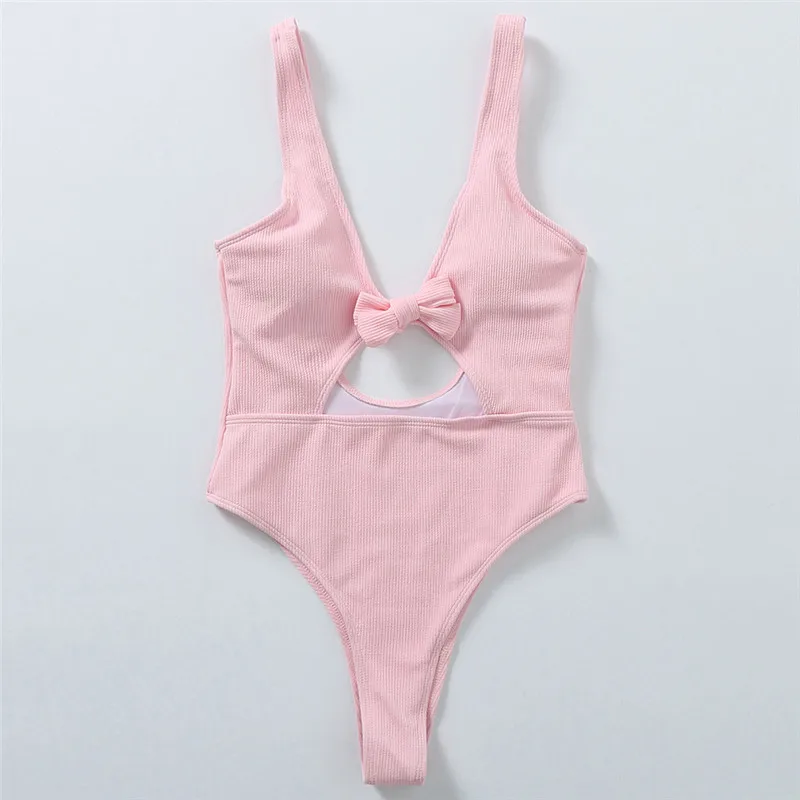 Высокая нога вырезанный купальник с бантом текстурированный Цельный