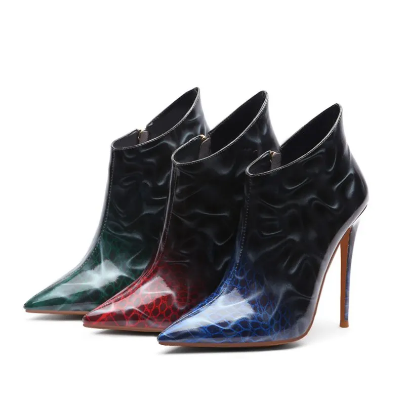 SIMLOVEYO New winter Shoes women Ankle boots Pointed toe Pu leather high heel boots Botas feminino mujer zipper B1401