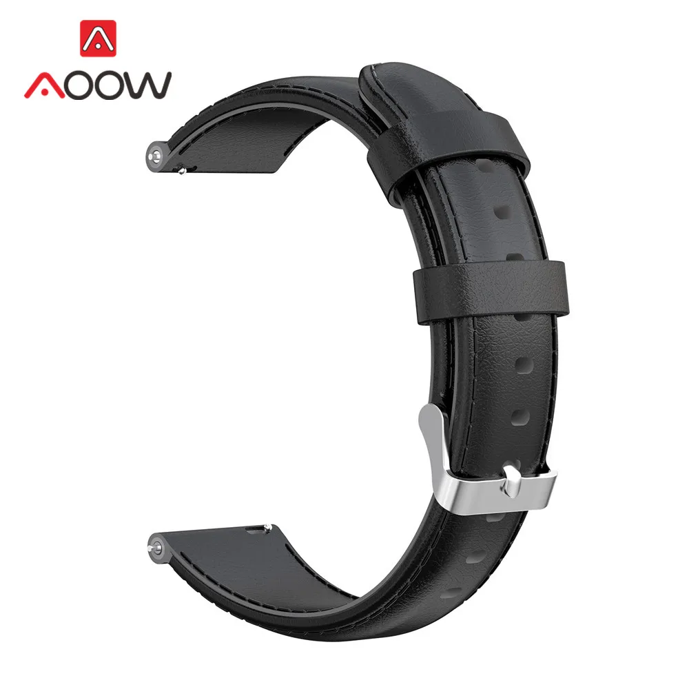 Black 20 мм 22 мм ремешок из натуральной коровьей кожи для samsung Galaxy Watch Active 42 мм 46 мм huawei GT Amazfit bip быстросъемный браслет - Цвет ремешка: Black