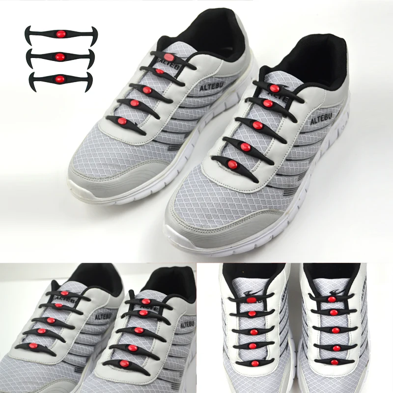 Черные удобные силиконовые шнурки для обуви 12 шт./компл. без завязывания