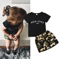 newborn kid baby girl clothes round neck short sleeve letter print top camouflage button pocket skirts 2pc toddler cotton outfit