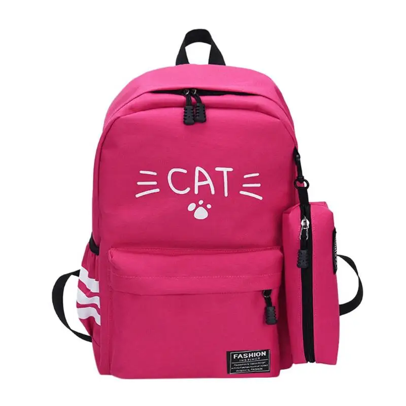 Милый нейлоновый рюкзак с принтом кота для девочек подростков дорожные сумки на