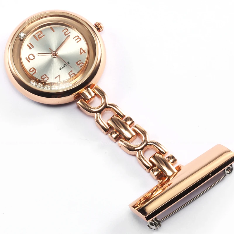 

Luxury Crystal Rose Gold Stainless Steel Nurses Pin FOB Watch Clip-on Hanging Brooch Round Quartz Pocket Watch Men Women relogio