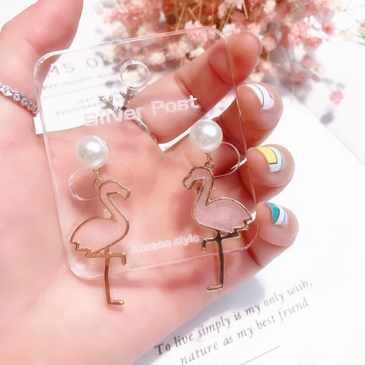 pink crane bird pearl earring Hypoallergenic fadeless fashion jewelry stud earrings women girl gift | Украшения и аксессуары