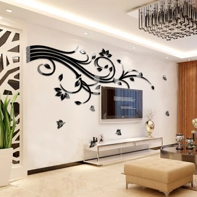 Hot sale Elegant flower vine Acrylic wall stickers Home DIY art wall decor stickers 3d DIY wall stickers