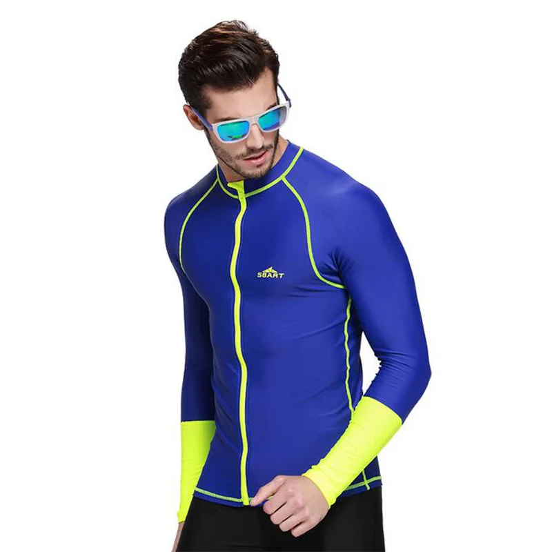 Синий мужской Сыпь Охранников С Длинным Рукавом Плавание Серфинг Дайвинг