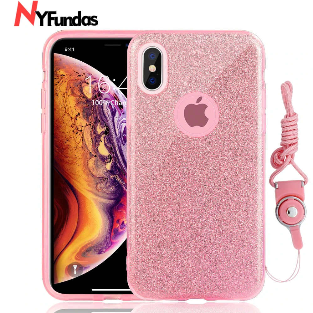 NYFundas for iphone XS MAX XR X case glitter bling cover back 8 7 6 6s plus iphoneXSMAX luxury with Lanyard |