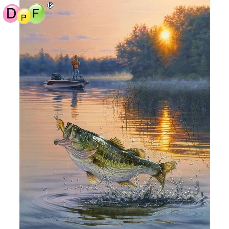 Новая Алмазная вышивка в рыбацком стиле и рыбы 3D diy картина вышитая бисером