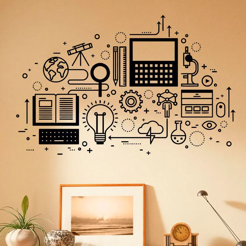 

Наклейка на стену компьютерная технология, Виниловая наклейка, научное обучение, домашняя школа, классная комната, художественный декор, самоклеящиеся фрески BG18