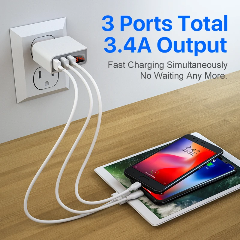 GUSGU 3 порта USB зарядное устройство для телефона светодиодный дисплей Макс 4 A