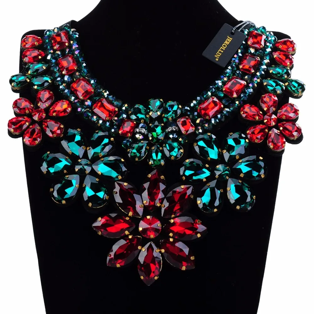 Ювелирные Изделия Цепи Зеленый Красный Стекло Колье Себе Подвеска Биб Ожерелья