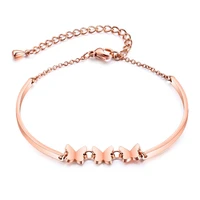cute rose gold butterfly bangle bracelets for women adjustable stainless steel cuff jewelry gift drop shipping