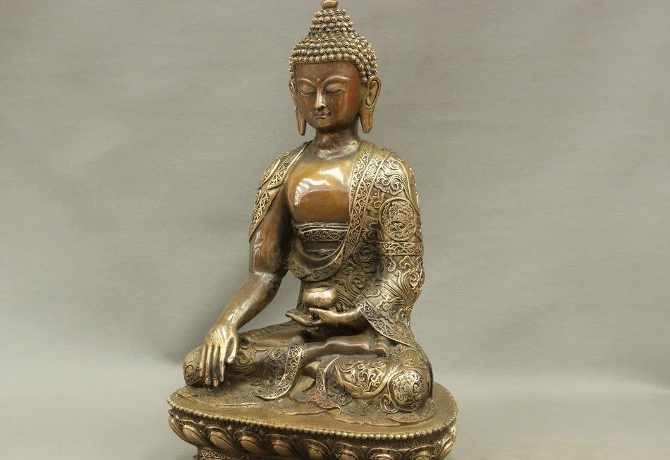 18 Tibet Bronze Copper Buddhism Temple Auspicious Shakyamuni Buddha Bowl Statue | Дом и сад