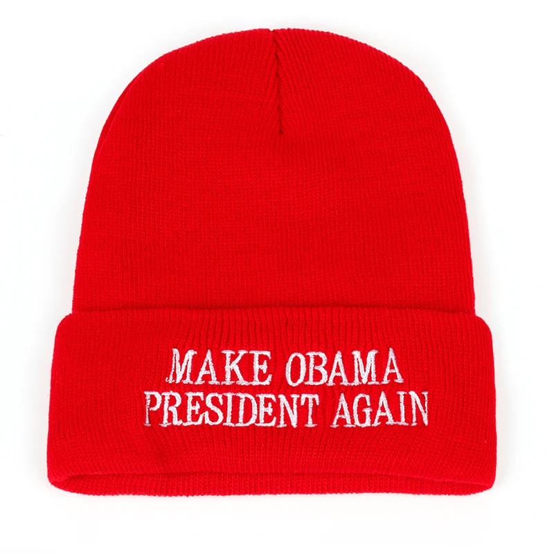 Make Obama President Again Зимняя мужская шапка с вышивкой шапки бини унисекс вязаная для