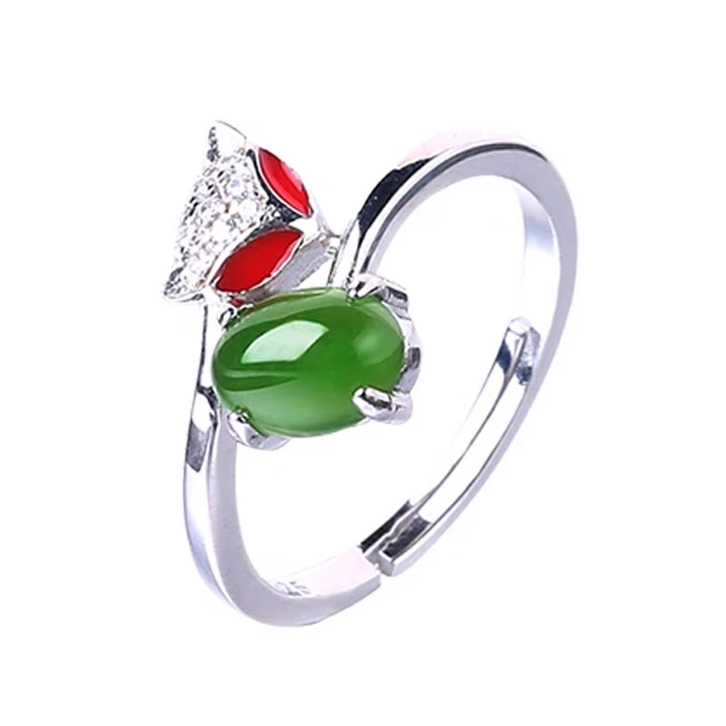 Jade Ring 925 Silver Women jade Fine Jewelry Handmade Rings With Big Stones green Stone rings | Украшения и аксессуары