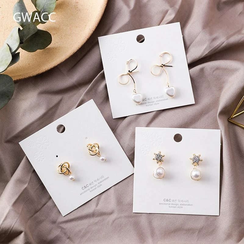 GWACC Fashion Heart Pearl Drop Earrings For Women Natural Freshwater Knot Metal Crystal Snowflake Jewelry | Украшения и