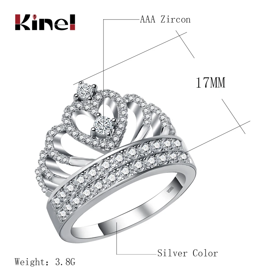 Kinel Hot Exquisite Crown Ring 925 Sterling Silver Wedding Bands Engagement Rings For Women Vintage Jewelry 2017 New | Украшения и