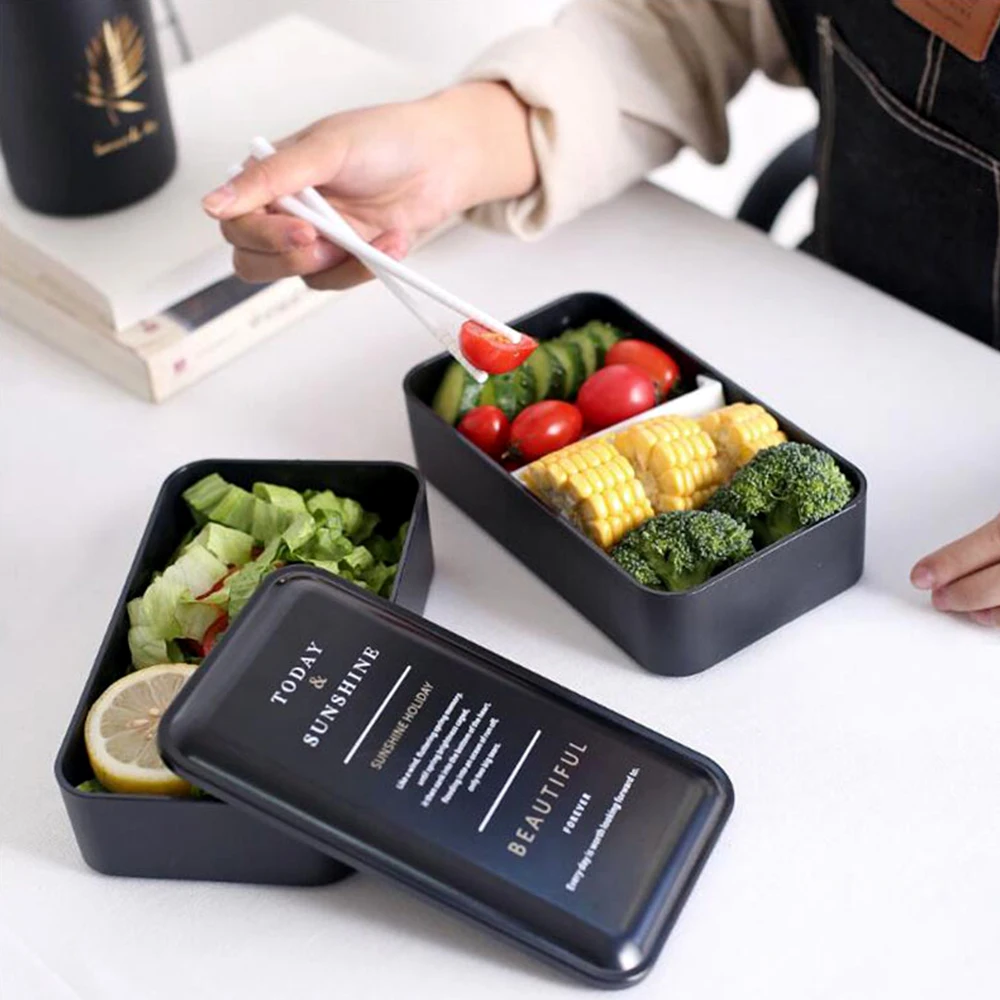 2000 мл Ланч бокс для детей школы два яруса из пластика Bento box кухонный пищевой