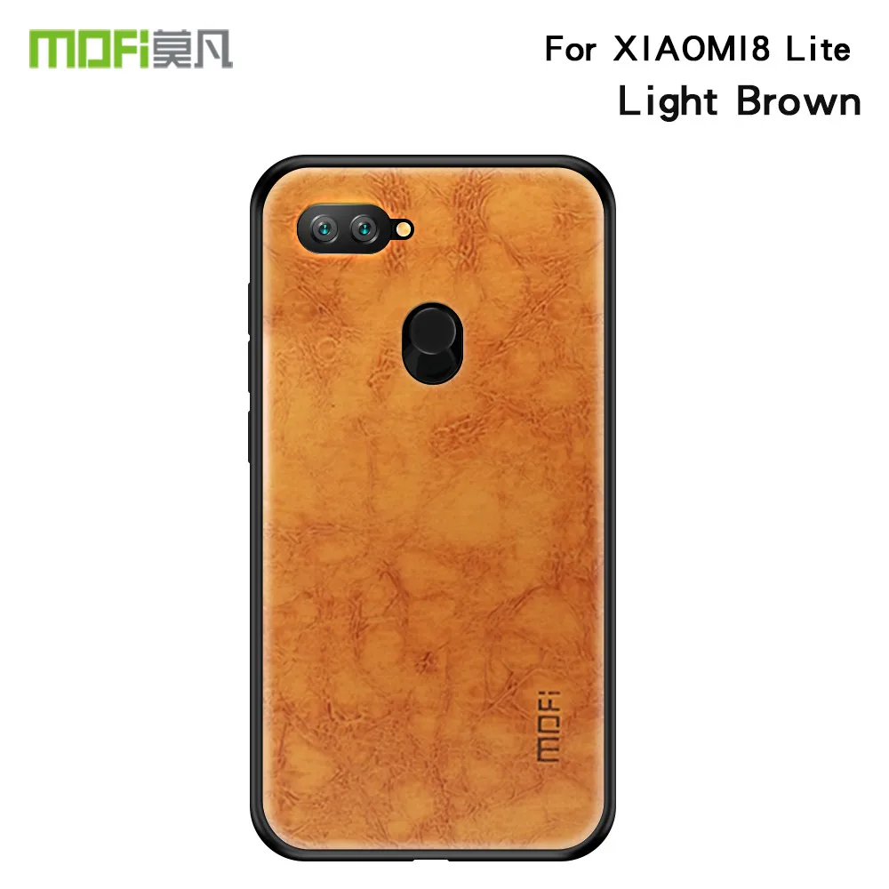 MOFi из искусственной кожи+ ТПУ+ PC чехол для Xiaomi Mi 8 Lite чехол для телефона s полная Защита задняя крышка для Xiaomi Mi 8 Lite чехол - Цвет: Light Brown