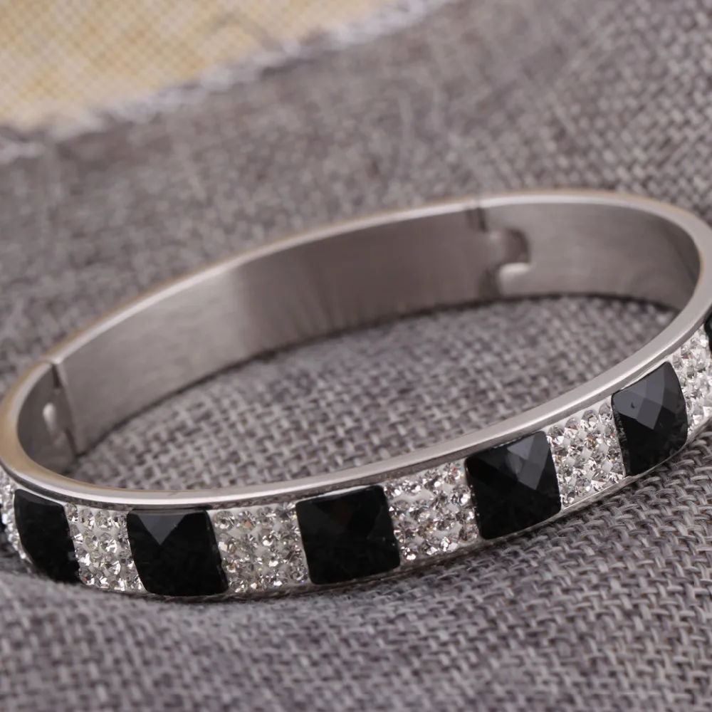 Женский браслет с прозрачными и черными кристаллами|bangle bracelet|bangle bracelets womenscrystal