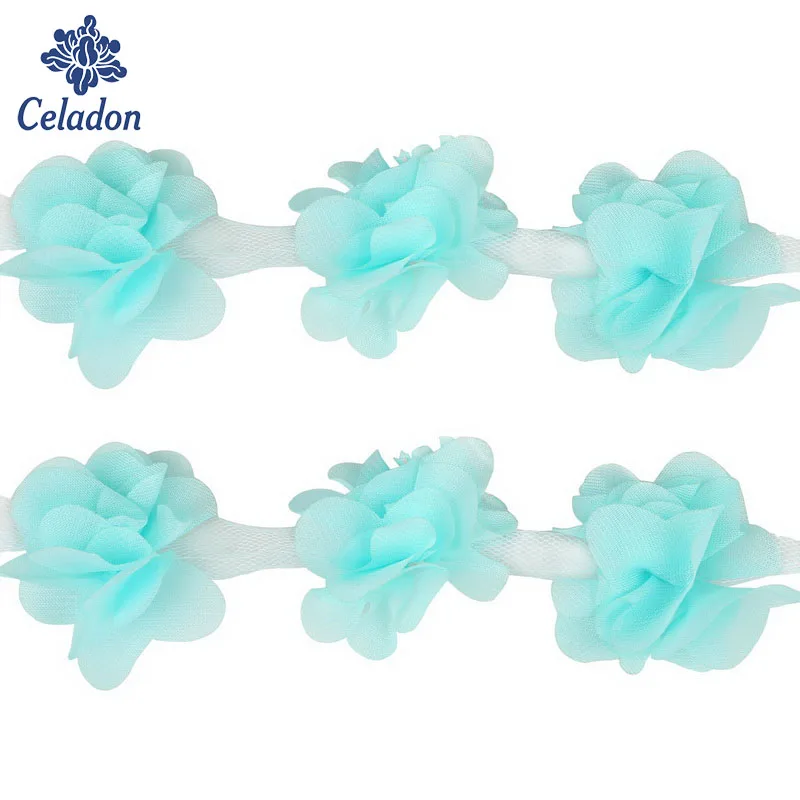 Мятно зеленые цветы 2 ярда 3D шифоновые кружевное украшение для платья кружевная