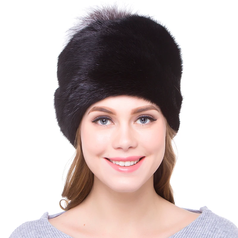 JKP Women new mink fur hats for winter genuine mink fur cap  with fox fur hat  DHY18-06
