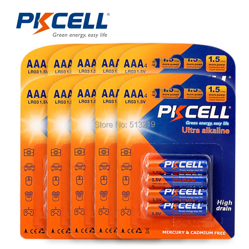 40 шт./10 карт PKCELL LR03 1.5 В 3A AAA E92 am4 mn2400alkaline сухой Батарея превосходное um4 MN2400 sum4 LR3 hp16
