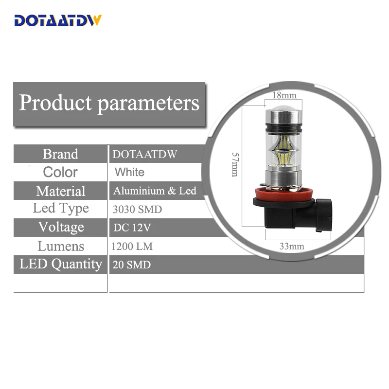 DOTAATDW 2x H8 H11 9005 9006 3030 чип CREE светодиодный ная белая Автомобильная противотуманная