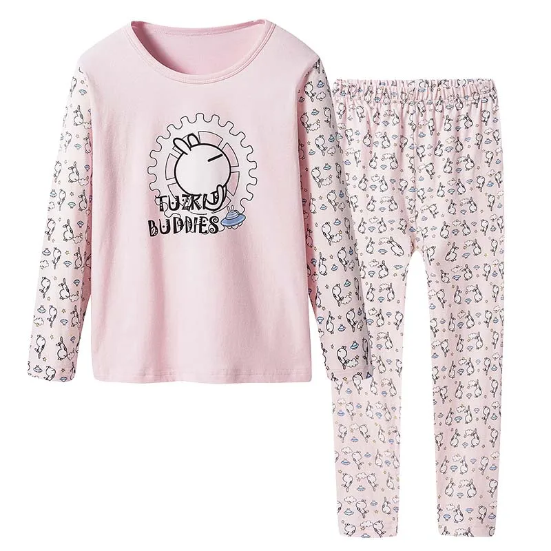 Pink THREEGUN 2 шт./компл. для детей, одежда для мальчиков, Хлопковая пижама для девочек, одежда для сна из хлопка для детей, Детский пижамный комплект с рисунком Tuzki для нижнего белья Костюмы костюмы - Цвет: Pink