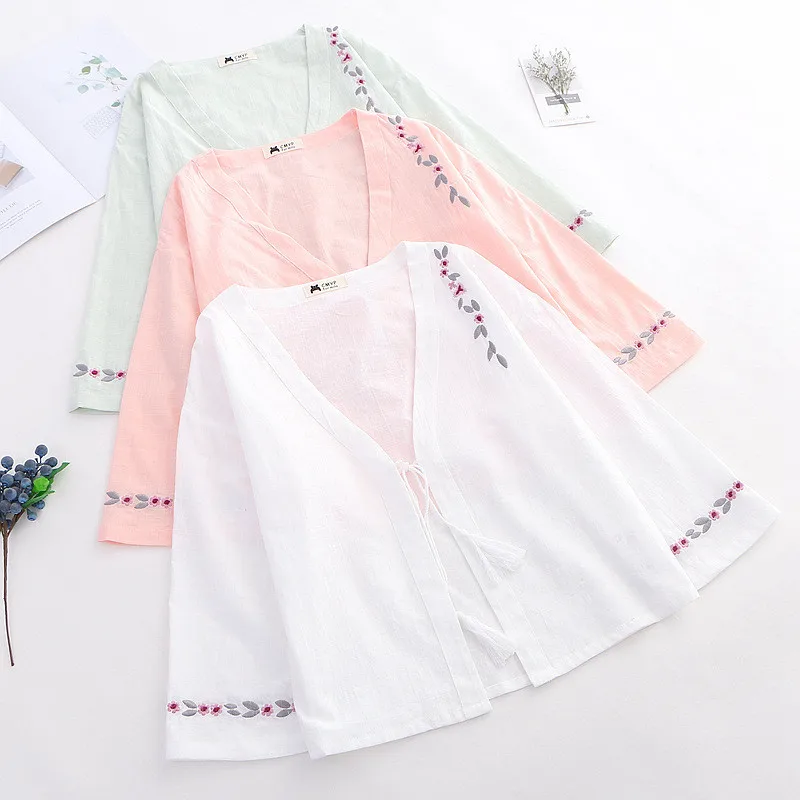 Женский кардиган с вышитым цветочным принтом HMK Свободный в японском стиле