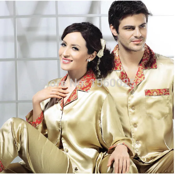 Шелковая пижама для влюбленных костюм двойка осень шелк с длинным рукавом 5А 100%