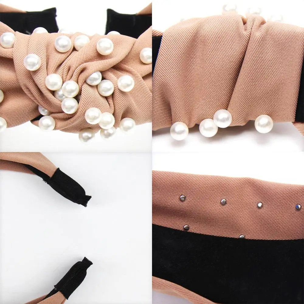 

Fashion Knotted Pearls Headbands For Women Elegant Wide Elastic Hairbands Girls Hair Hoop Kont Turban Female Hair Accessories