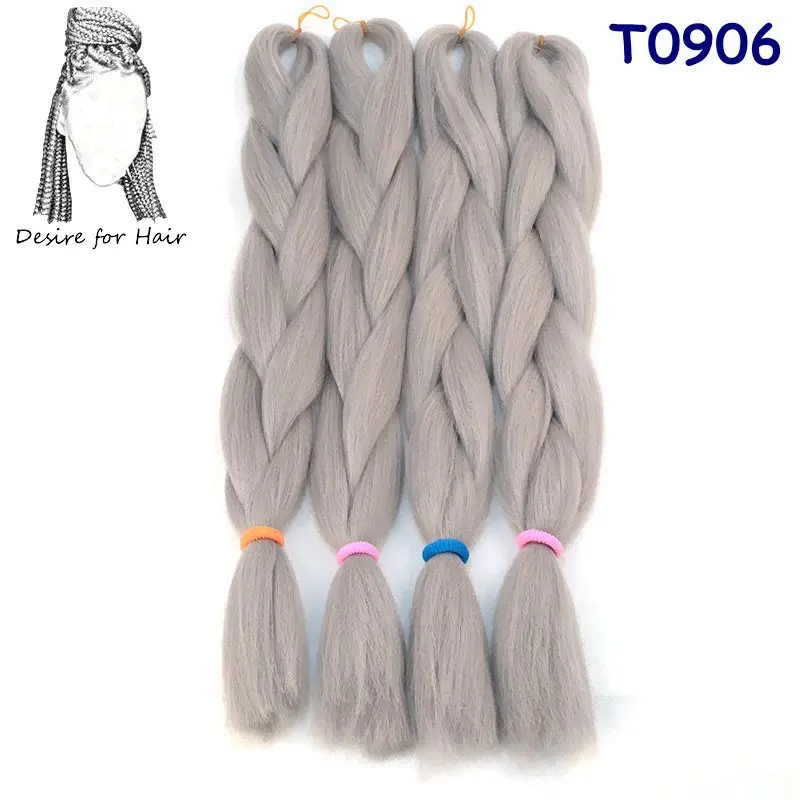 Desire for hair, 4 упаковки в партии, 24 дюйма, 100 г, 2 тона, три тона, ombre, цвет синтетический, плетение, коробка, косички, волосы, черный, серый, бордовый - Цвет: # Серый
