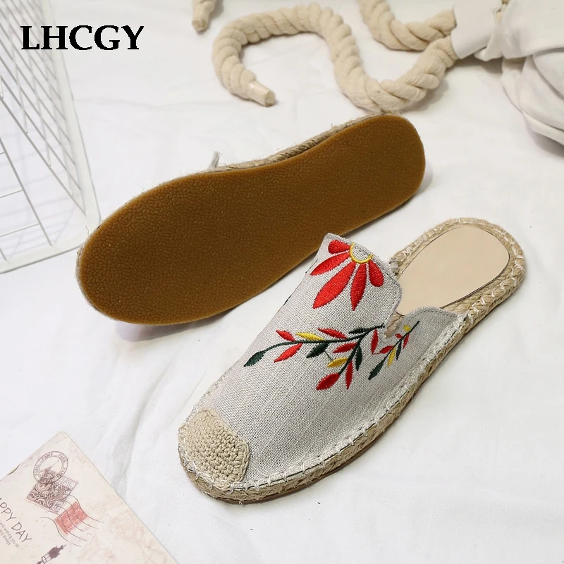 Большие размеры 43 конопляные тапочки парусиновая обувь женские шлепанцы с