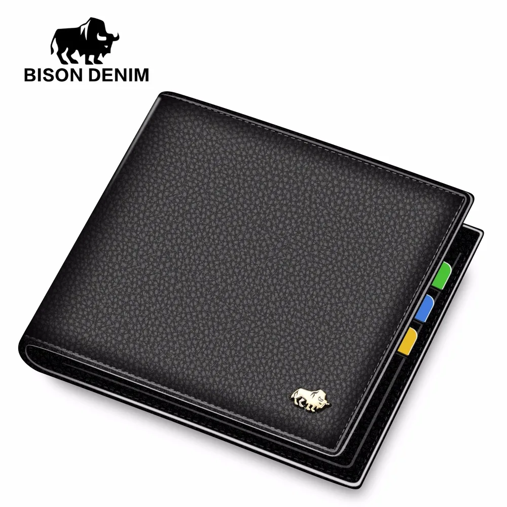 Мужской короткий кошелек BISON DENIM из натуральной кожи с отделением для кредитных