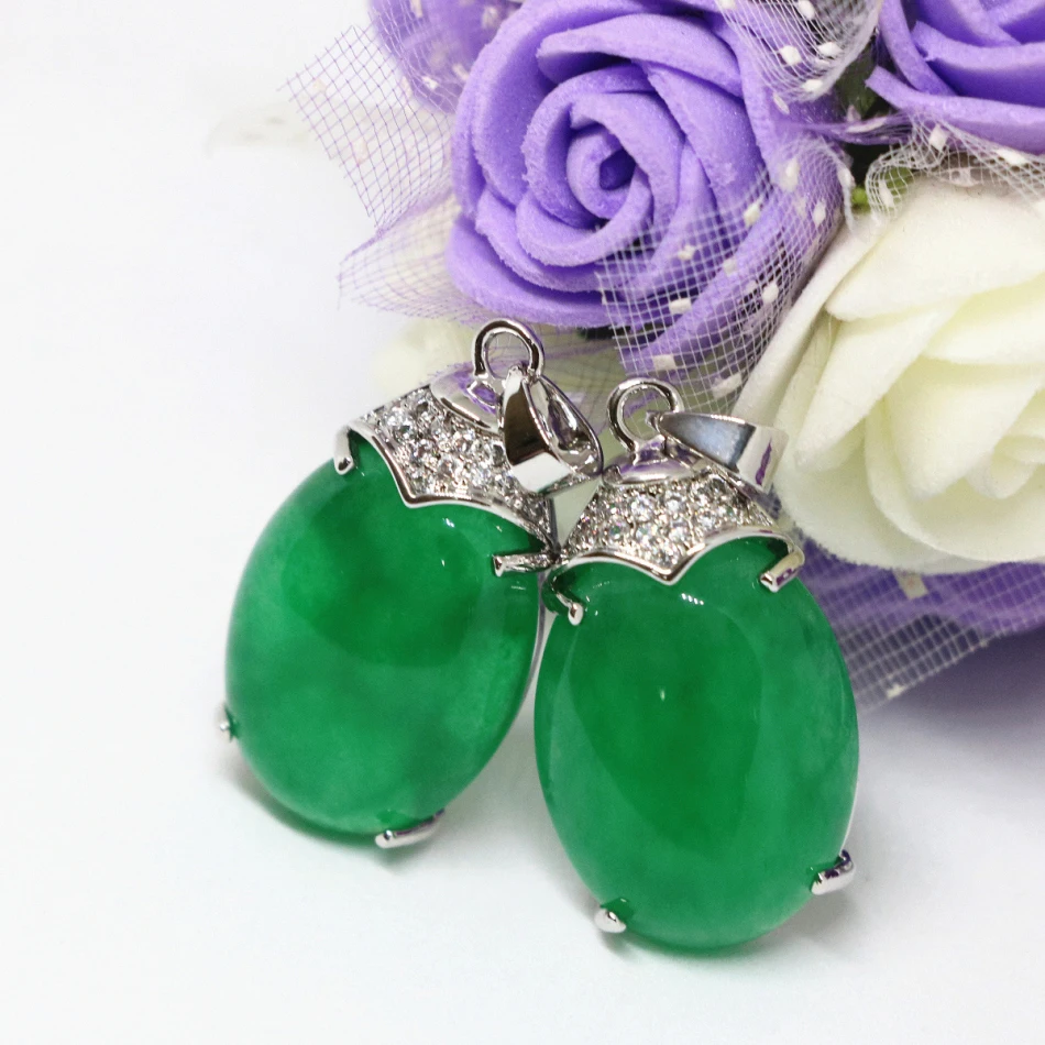 Талисманы Зеленый Натуральный халцедон нефрит камень овальный кулон серебряный