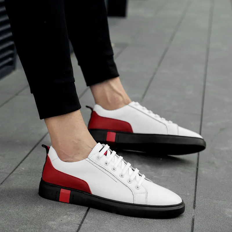 Мужские кроссовки для скейтбординга большого размера 47 из натуральной кожи спортивные кеды для активного отдыха на природе для мужчин черного цвета с плоской шнуровкой.