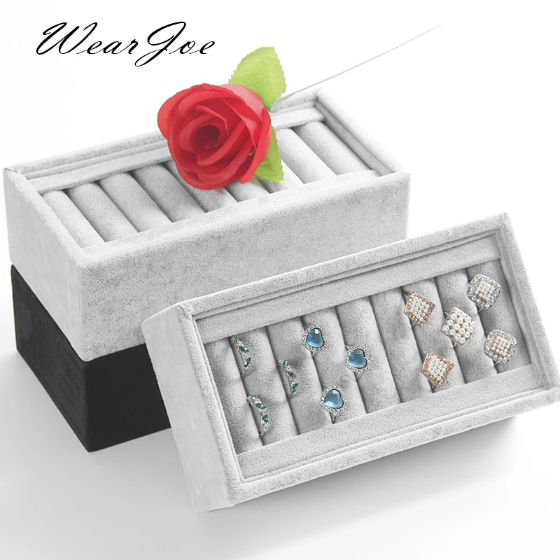 

Portable Deluxe Jewelry Rings Display Box Storage Soft VelveteenTray Case Holder Stand Earrings Presentation Organizer Showcase