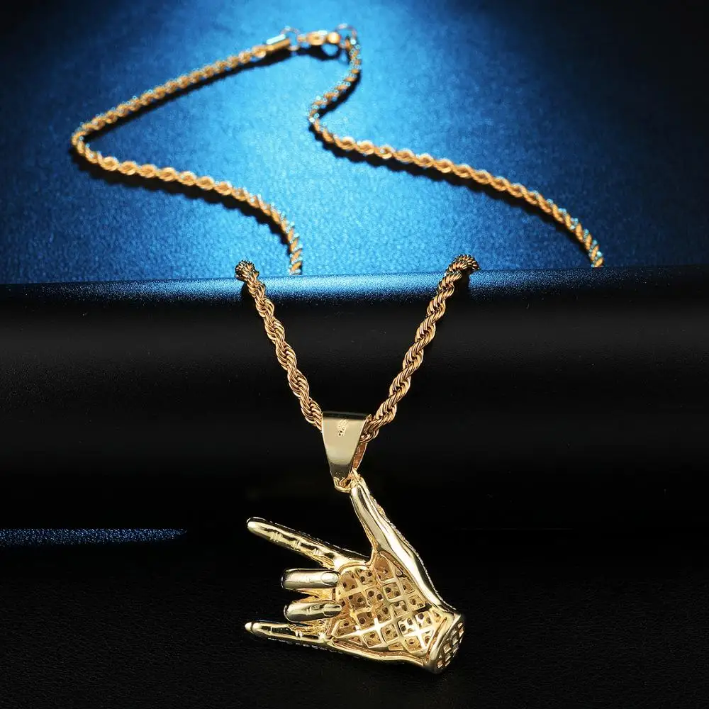 Хип хоп Iced Out Bling Cubic Zircon CZ Gesture ручное ожерелье и кулон для женщин мужчин ювелирные