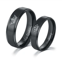 black silver plated 316l stainless steel color your queen and your king couple rings for lovers