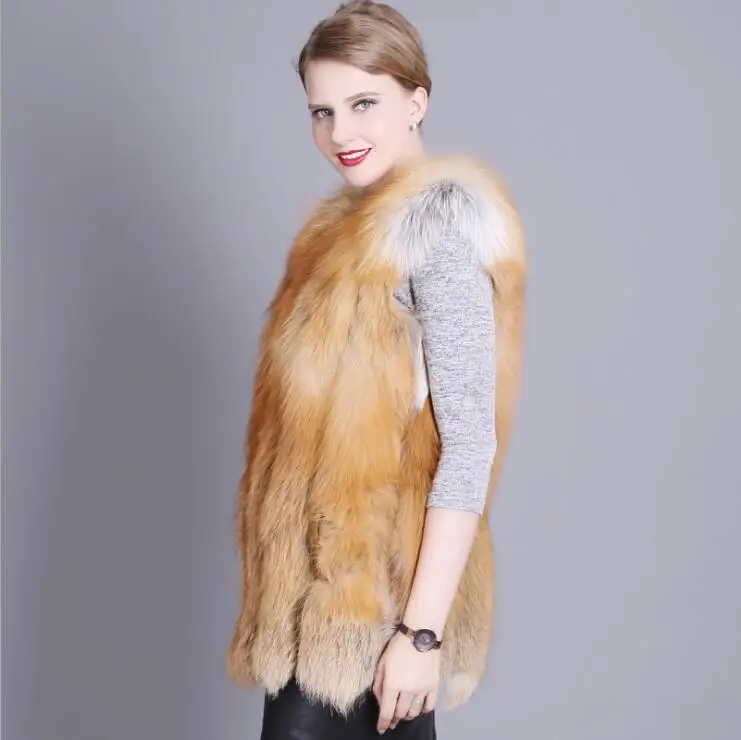 Women Luxury Full Pelt Genuine Red Fox Fur Vest Coat Short Sleeveless Female Winter Overcoat | Женская одежда