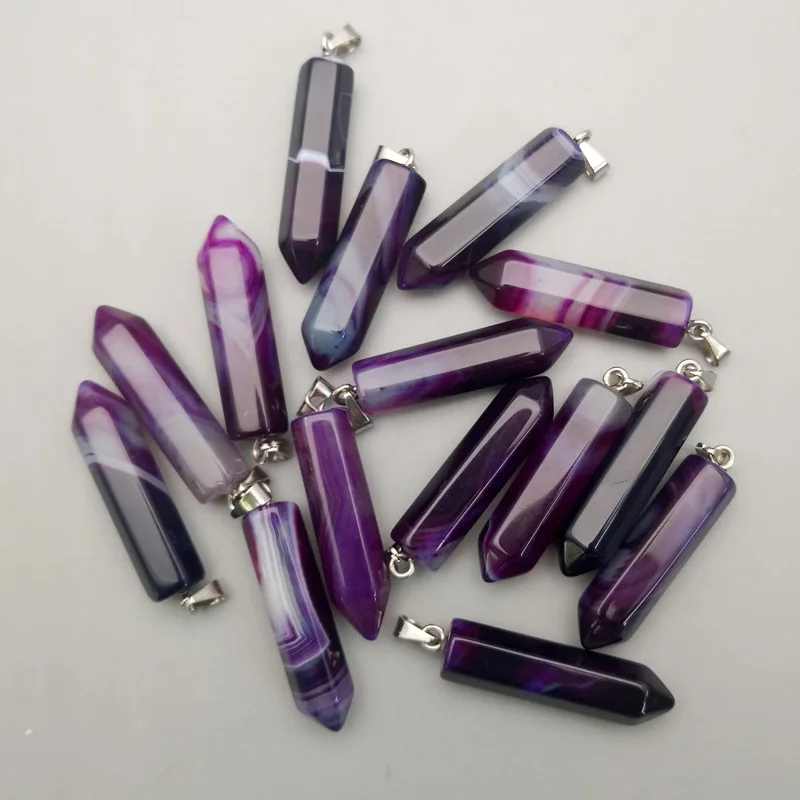 fashion natural stone blue onyx crystal pillar Pendants &amp necklaces for making Jewelry charm Point diy pendant 12pcs/lot | Украшения и