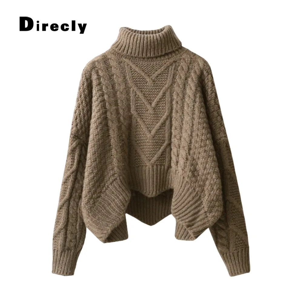 Direcly2019 new ladies autumn loose high collar twist pullover sweater female winter jacket bat sleeve thick women | Женская одежда