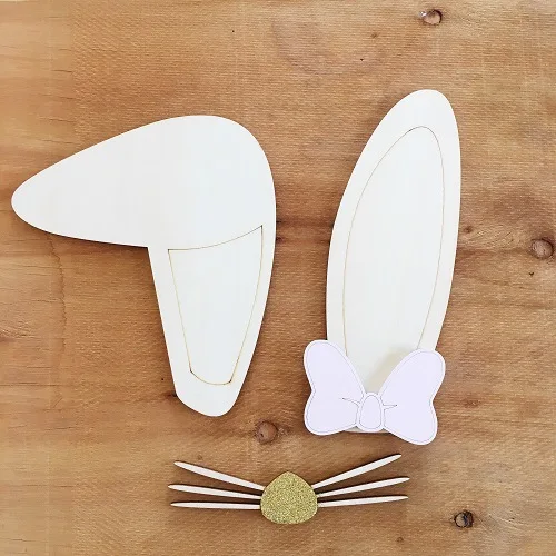 bend ear gold beard Заячьи ушки+ борода+ Бант Висячие DIY деревянные поделки для дома Kawaii украшения INS настенные реквизит для куклы игрушки Дети День рождения Рождественский подарок - Цвет: bend ear gold beard