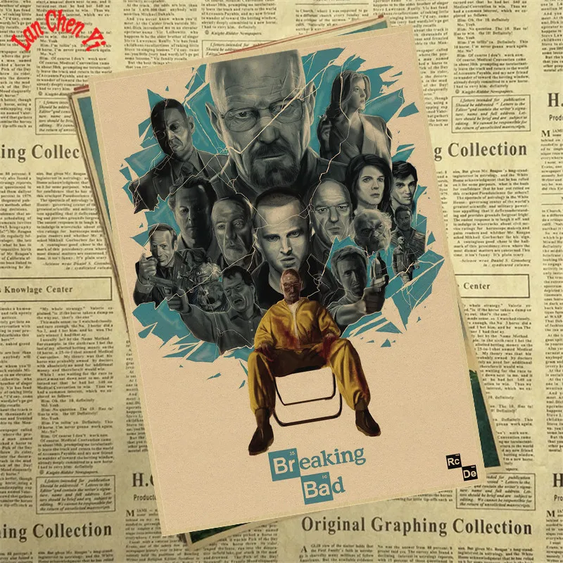 Светло-желтый Винтажный плакат, разбивающий плохой классический американский сериал, плакаты, Настенная роспись для гостиной, дома - Цвет: Светло-желтый
