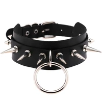 new o round punk rock gothic chokers women men pu leather silver color spike rivet stud collar necklace statement party jewelry