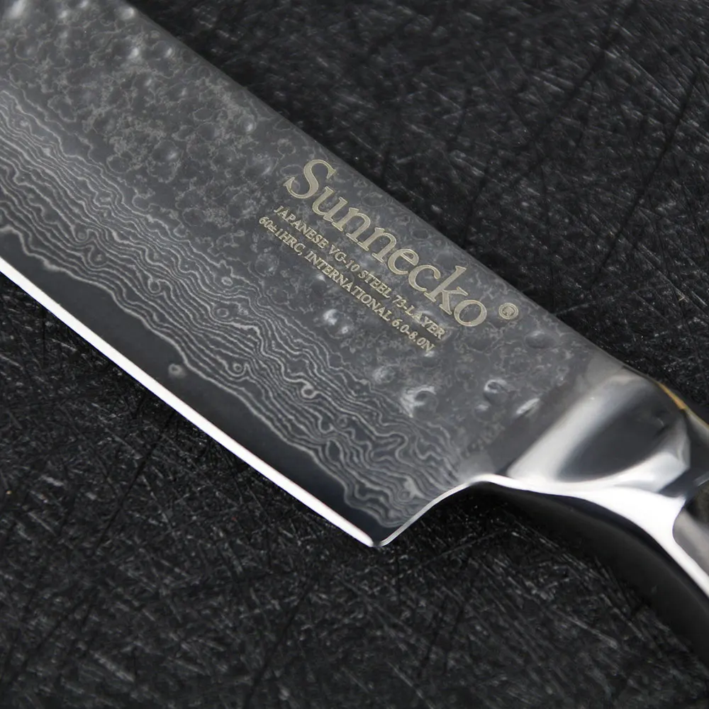 SUNNECKO 5 дюймов нож Santoku 73 слоя Дамасская сталь японский VG10 острый для резки мяса Pakka
